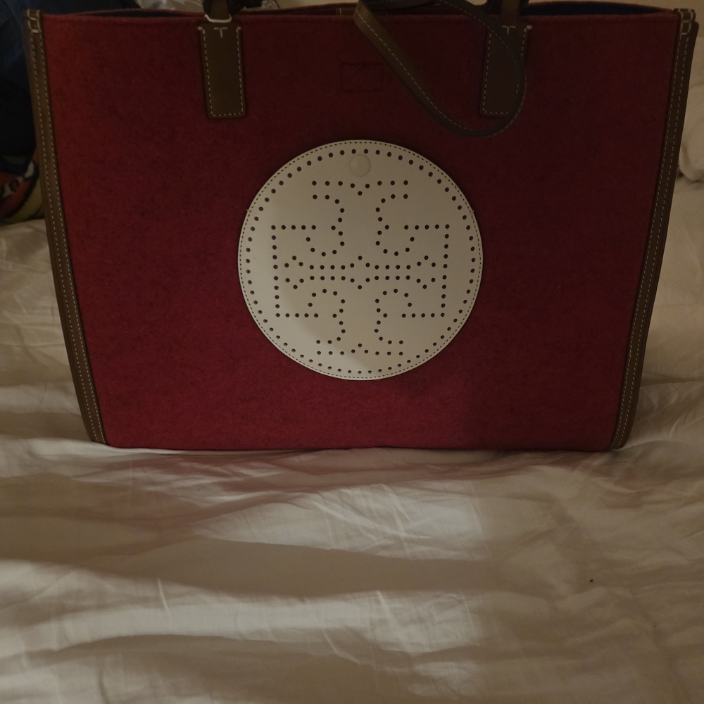 Tory Burch Red and White Tote Bag Made Of Wool And Leather. 100% AUTHENTIC